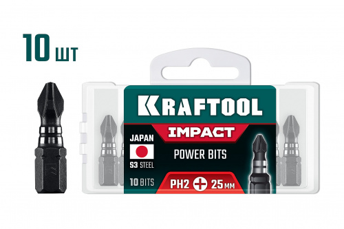 KRAFTOOL Impact PH 2, 25 мм, 10 шт, ударные биты (26191-2-25-S10)